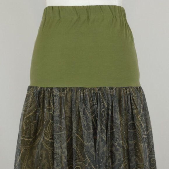 Atos Lombardini Women's Medium Green Brown Boho Mesh Layered Full Midi Skirt - Picture 4 of 6